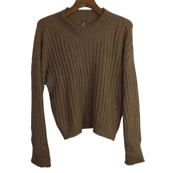 Free People Soft Fawn Alpaca Chunky Knit Mock Neck Sweater Brown Size XS - Picture 1 of 15